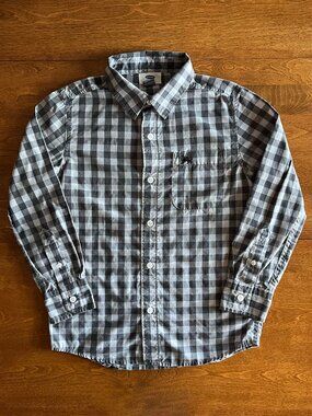 Old Navy gray check button-down shirt S 6-7